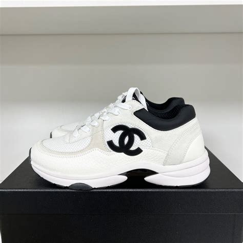 black and white chanel runners|Chanel trainers all black.